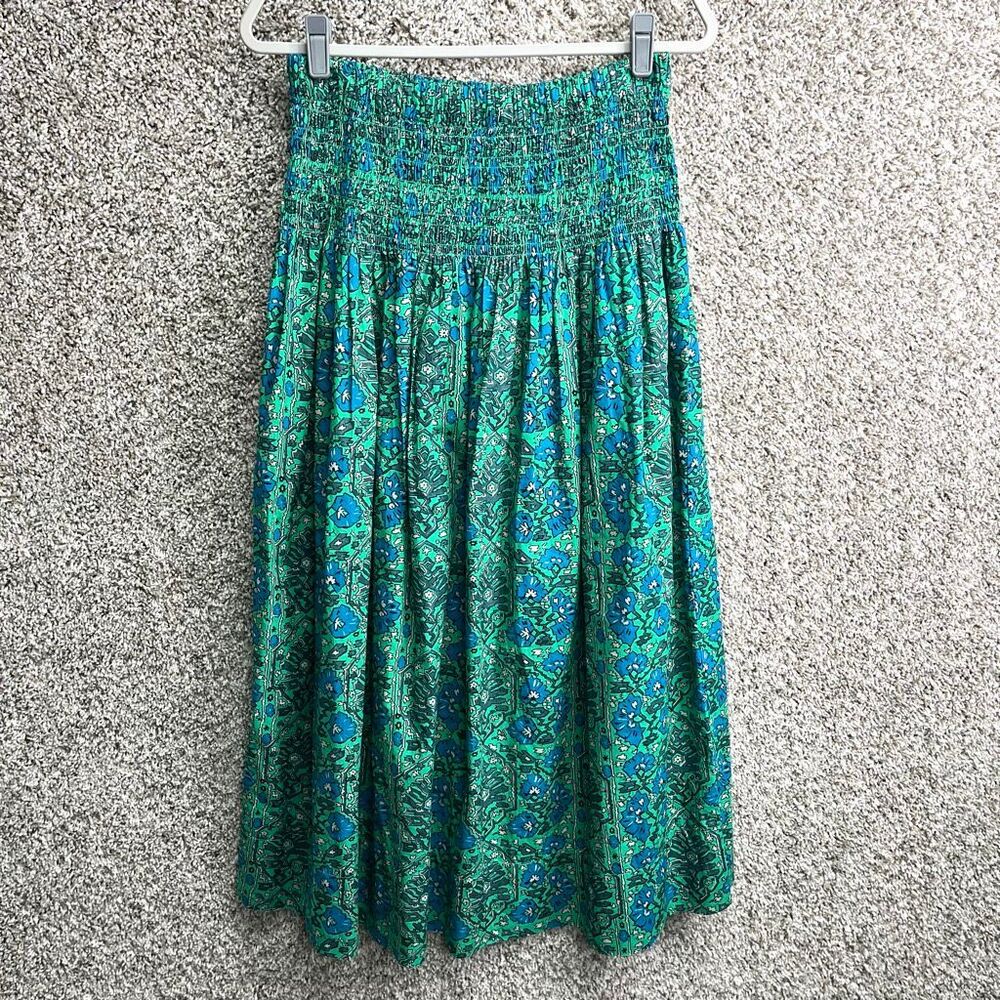 Rhode Skirt Women’s Medium Lilou Green‎ and Blue Patterned Midi
